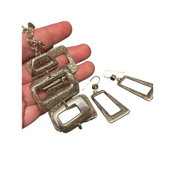 Brighton "Nexux" Silvertone Square Link Bracelet & Earrings Set - Picture 6 of 7